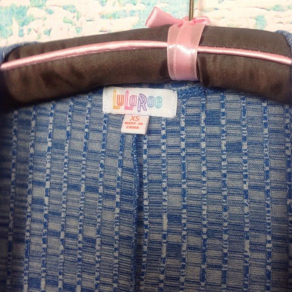 Lularoe Sarah Blue White Duster Long Open Cardigan XS Stretch Heather Knit - Picture 5 of 6